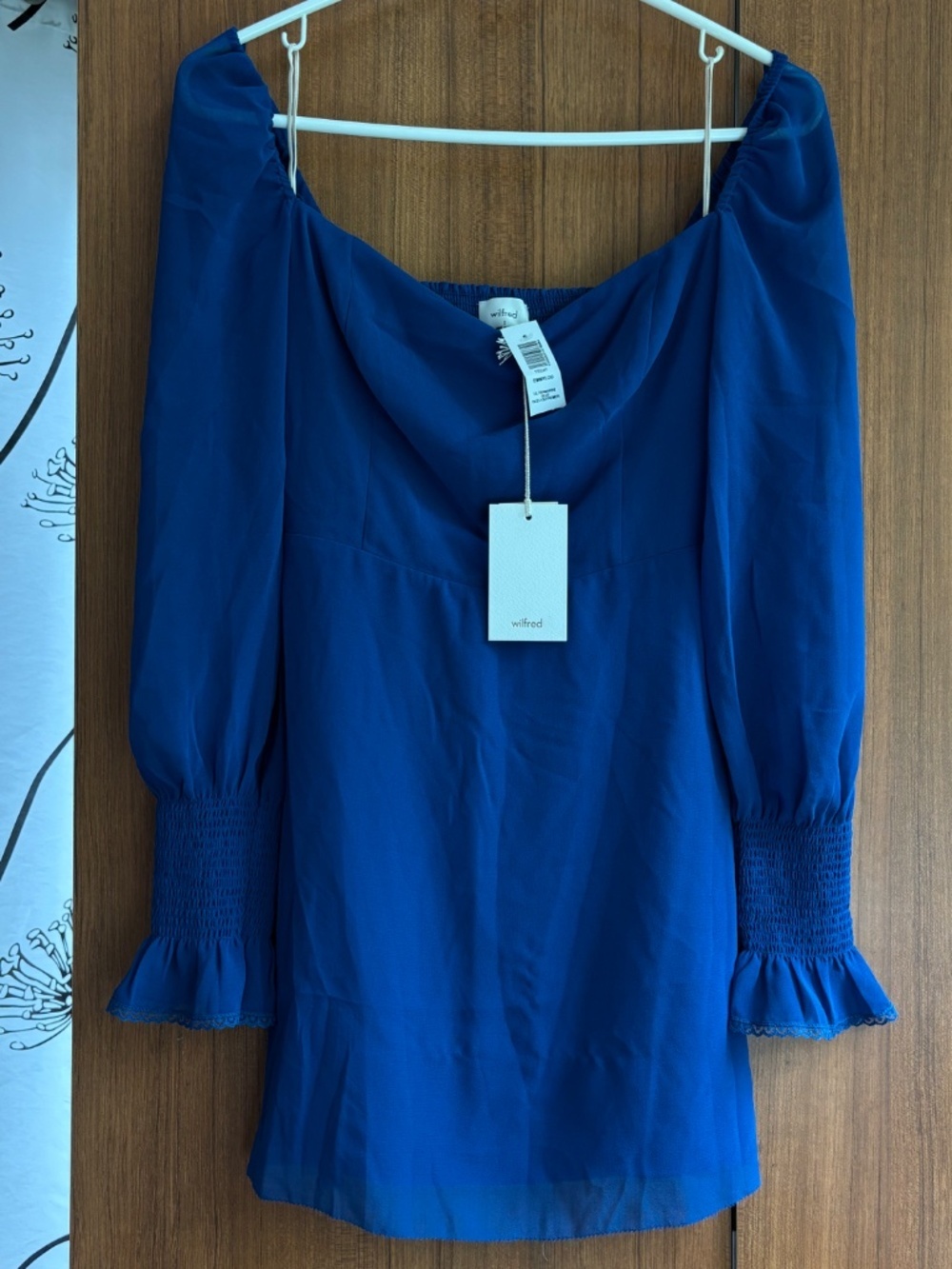 Aritzia Wilfred Emmylou Chiffon Squareneck Mini Dress Blue NWT Size 2 - Picture 4 of 16